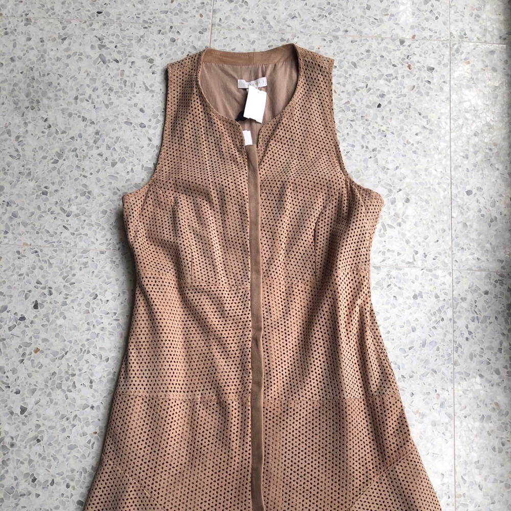 NEW Hoss Intropia Nude Perforated Suede Dress
